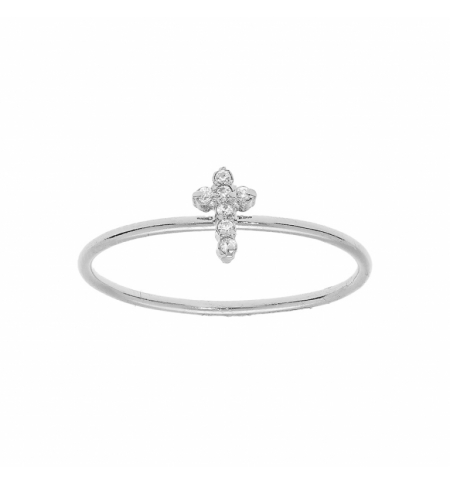 BAGUE ARGENT RHODIÉ PAMPILLE CROIX OXYDES BLANCS SERTIS