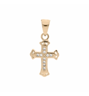 PENDENTIF PLAQUÉ OR CROIX OXYDES BLANCS SERTIS