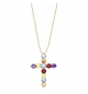 COLLIER PLAQUÉ OR PENDENTIF CROIX EMPIERÉ MULTICOLORE 40+5CM