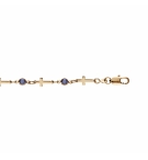 BRACELET PLAQUÉ OR CROIX ET OXYDES BLEUS 16+3CM
