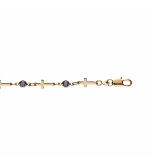 BRACELET PLAQUÉ OR CROIX ET OXYDES BLEUS 16+3CM