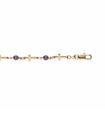 BRACELET PLAQUÉ OR CROIX ET OXYDES BLEUS 16+3CM