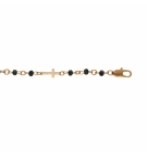 BRACELET PLAQUÉ OR CROIX ET PERLES SYNTHETIQUE NOIRES 16+3CM 