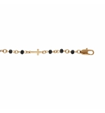 BRACELET PLAQUÉ OR CROIX ET PERLES SYNTHETIQUE NOIRES 16+3CM 