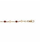 BRACELET PLAQUÉ OR CROIX ET OXYDES ROUGE 16+3CM