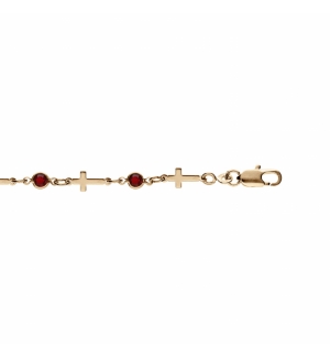 BRACELET PLAQUÉ OR CROIX ET OXYDES ROUGE 16+3CM