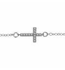 BRACELET ARGENT RHODIÉ MOTIF CROIX COUCHEE OXYDES BLANCS MICRO SERTIS 16+2CM 