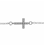 BRACELET ARGENT RHODIÉ MOTIF CROIX COUCHEE OXYDES BLANCS MICRO SERTIS 16+2CM 