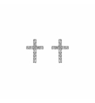 BOUCLES D'OREILLES TIGE ARGENT RHODIÉ CROIX OXYDES BLANCS SERTIS