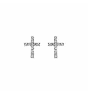 BOUCLES D'OREILLES TIGE ARGENT RHODIÉ CROIX OXYDES BLANCS SERTIS