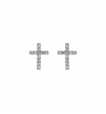 BOUCLES D'OREILLES TIGE ARGENT RHODIÉ CROIX OXYDES BLANCS SERTIS