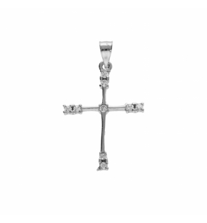 PENDENTIF ARGENT RHODIÉ CROIX 20X15MM AVEC OXYDES BLANCS SERTIS