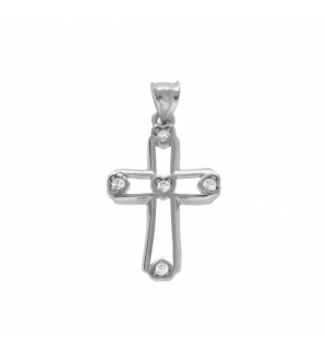 PENDENTIF ARGENT RHODIÉ CROIX 20X12MM AJOURÉE AVEC OXYDES BLANCS