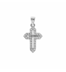 PENDENTIF ARGENT RHODIÉ CROIX 15X10MM OXYDES BLANCS SERTIS