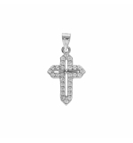 PENDENTIF ARGENT RHODIÉ CROIX 15X10MM OXYDES BLANCS SERTIS