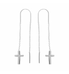 BOUCLES D'OREILLES ARGENT RHODIÉ 2 PENDANTS CHAINETTE CROIX 