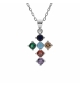 COLLIER ARGENT RHODIÉ PENDENTIF CROIX 15X10MM OXYDES MULTI COULEURS SERTIS 40+5C