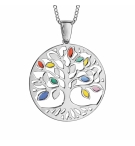 COLLIER ARGENT RHODIÉ PENDENTIF ARBRE DE VIE RÉSINE MULTI COULEURS 42+3CM