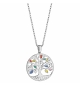 COLLIER ARGENT RHODIÉ PENDENTIF ARBRE DE VIE RÉSINE MULTI COULEURS 42+3CM
