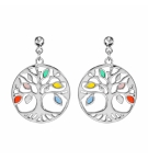 BOUCLES D'OREILLES TIGE ARGENT RHODIÉ PENDANT ARBRE DE VIE RÉSINE MULTI COULEURS