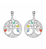 BOUCLES D'OREILLES TIGE ARGENT RHODIÉ PENDANT ARBRE DE VIE RÉSINE MULTI COULEURS