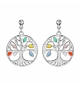 BOUCLES D'OREILLES TIGE ARGENT RHODIÉ PENDANT ARBRE DE VIE RÉSINE MULTI COULEURS