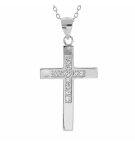 COLLIER ARGENT RHODIÉ PENDENTIF CROIX OXYDES BLANCS 40+2+2CM 