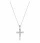 COLLIER ARGENT RHODIÉ PENDENTIF CROIX OXYDES BLANCS 40+2+2CM 