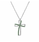 COLLIER ARGENT RHODIÉ PENDENTIF CROIX OXYDE VERT SERTI 40+5CM 