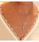 COLLIER ARGENT RHODIÉ PENDENTIF CROIX OXYDE VERT SERTI 40+5CM 