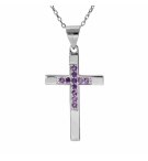COLLIER ARGENT RHODIÉ PENDENTIF CROIX OXYDES VIOLET 40+4CM 