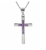COLLIER ARGENT RHODIÉ PENDENTIF CROIX OXYDES VIOLET 40+4CM 