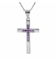 COLLIER ARGENT RHODIÉ PENDENTIF CROIX OXYDES VIOLET 40+4CM 