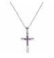 COLLIER ARGENT RHODIÉ PENDENTIF CROIX OXYDES VIOLET 40+4CM 