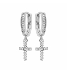 CRÉOLES ARGENT RHODIÉ ARTICULEE AVEC PAMPILLE CROIX OXYDES BLANCS SERTIS
