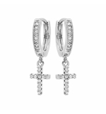 CRÉOLES ARGENT RHODIÉ ARTICULEE AVEC PAMPILLE CROIX OXYDES BLANCS SERTIS