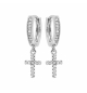 CRÉOLES ARGENT RHODIÉ ARTICULEE AVEC PAMPILLE CROIX OXYDES BLANCS SERTIS