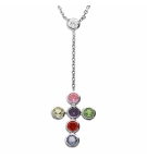 COLLIER ARGENT RHODIÉ PENDENTIF CROIX MULTI COULEUR 38+5CM