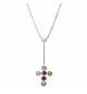 COLLIER ARGENT RHODIÉ PENDENTIF CROIX MULTI COULEUR 38+5CM