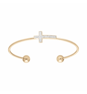 BRACELET ACIER JONC AVEC CROIX GLITTER BLANC