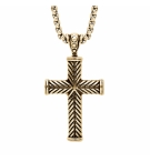 COLLIER ACIER ET PVD DORÉ CHAINE JASERON AVEC PENDENTIF GROSSE CROIX 38X25MM 55+