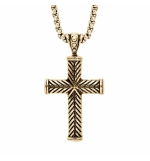 COLLIER ACIER ET PVD DORÉ CHAINE JASERON AVEC PENDENTIF GROSSE CROIX 38X25MM 55+