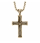 COLLIER ACIER ET PVD DORÉ CHAINE JASERON AVEC PENDENTIF GROSSE CROIX 38X25MM 55+