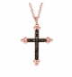 COLLIER ACIER ET PVD ROSE CROIX RÉSINE NOIRE ET PIERRES NOIRES SYNTHETIQUE 45+5C