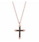 COLLIER ACIER ET PVD ROSE CROIX RÉSINE NOIRE ET PIERRES NOIRES SYNTHETIQUE 45+5C