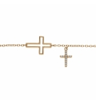 BRACELET PLAQUÉ OR DOUBLE CROIX LISSE AVEC PAVAGE OXYDES BLANCS 16+2CM 