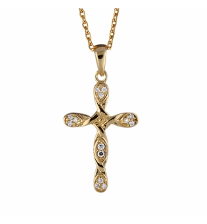 COLLIER PLAQUÉ OR PENDENTIF CROIX DIM 25 X 16 MM PT PIERRES BLANCHES 45CM