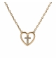 COLLIER PLAQUÉ OR COEUR AVEC CROIX OXYDES BLANCS SERTIS 38+4CM 