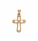 PENDENTIF PLAQUÉ OR CROIX 20X12MM AJOURÉE AVEC OXYDES BLANCS