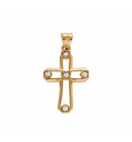 PENDENTIF PLAQUÉ OR CROIX 20X12MM AJOURÉE AVEC OXYDES BLANCS